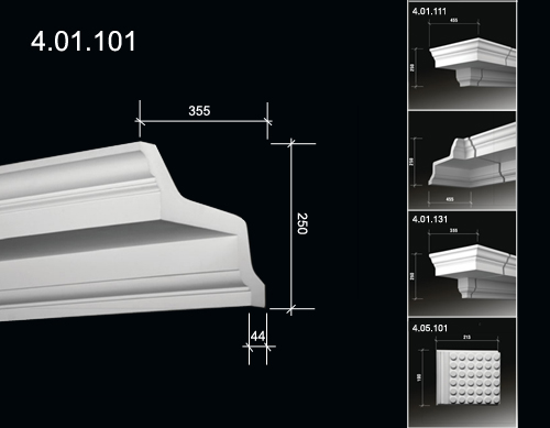   4.01.101   Polyurethane cornices with a smooth profile