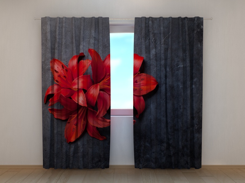 Photo curtains Red Lilies on a Stone