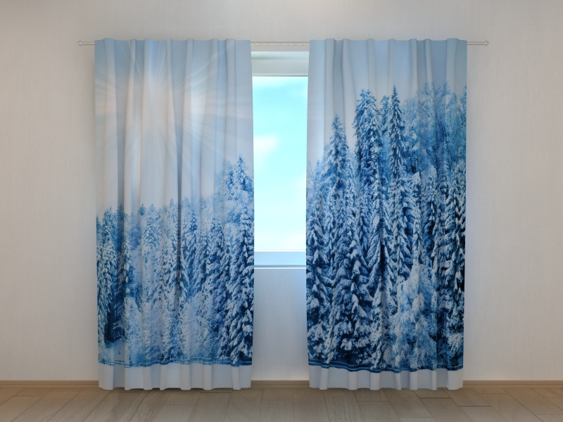 Photo curtains  Forest with Snow and Hoarfrost