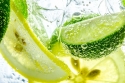 Lemon slice in sparkling water
