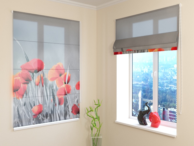 Roman Blind White Poppies